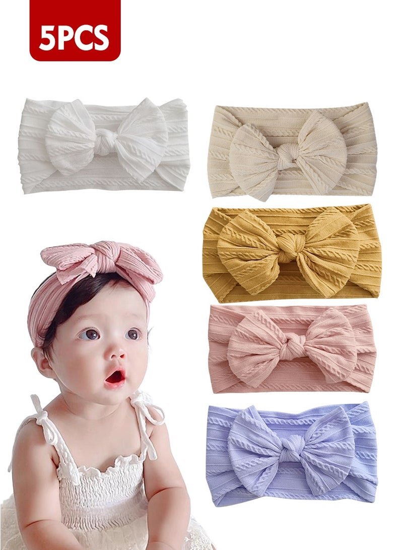 BEIRUI 5PCS Baby Headbands for Girls, Floral Stretchy Knitted Headwrap with Bows, Soft Nylon Infant Headband Set for Newborn, Photo Prop, Baby Shower Gift - Image 1